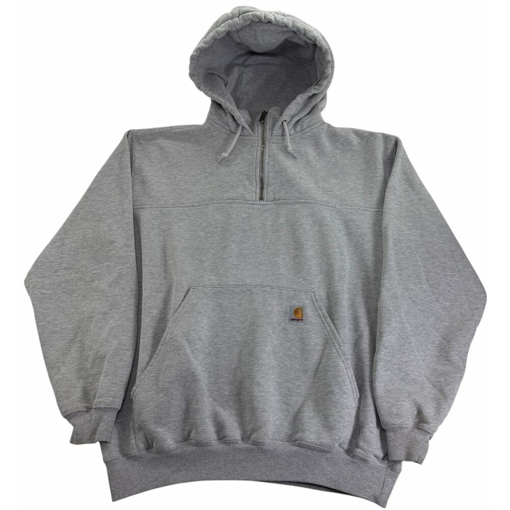 Vintage Carhartt 1/4 Zip Hoodie Heavyweight Men's Large Grey Workwear Sweatshirt